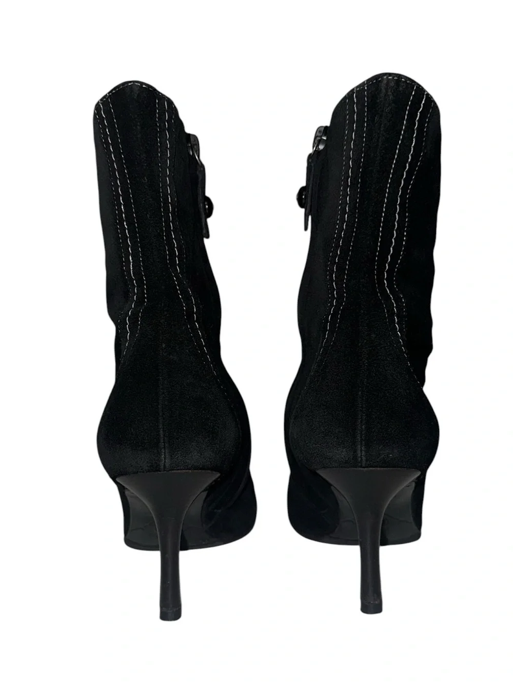 CHANEL CC Logo Black Suede Pointed Toe Stiletto Ankle Boots IT37